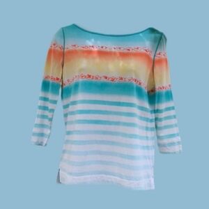 Ralph Lauren 3/4 Sleeve Multicolor Knit Top EUC